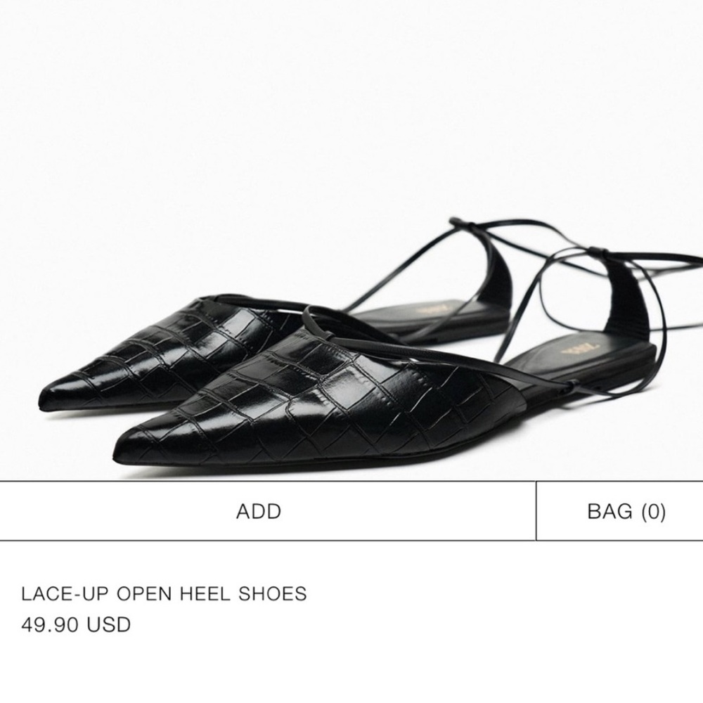 Zara pointy toe black lace flats